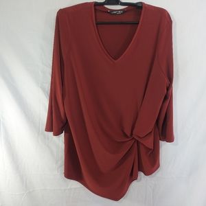 Lisette L V-Neck Twist Knot Long Sleeve Tunic Shirt Top, XL